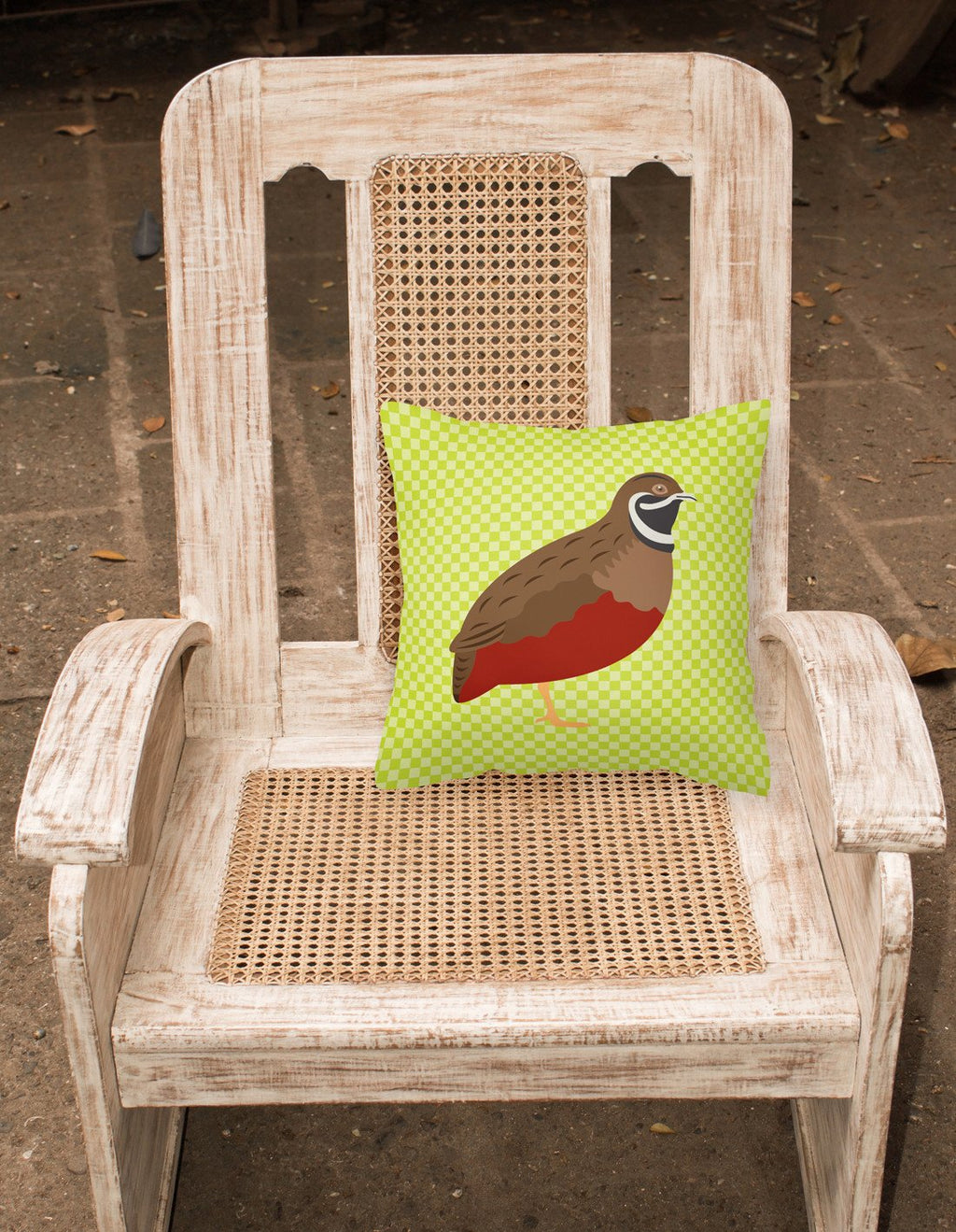 Chinese Painted or King Quail Green Decorative Throw Pillow 18x18 Indoor Outdoor Accent Cushion, Fabric Cover with Insert for Sofa, Bed, Porch & Living Room