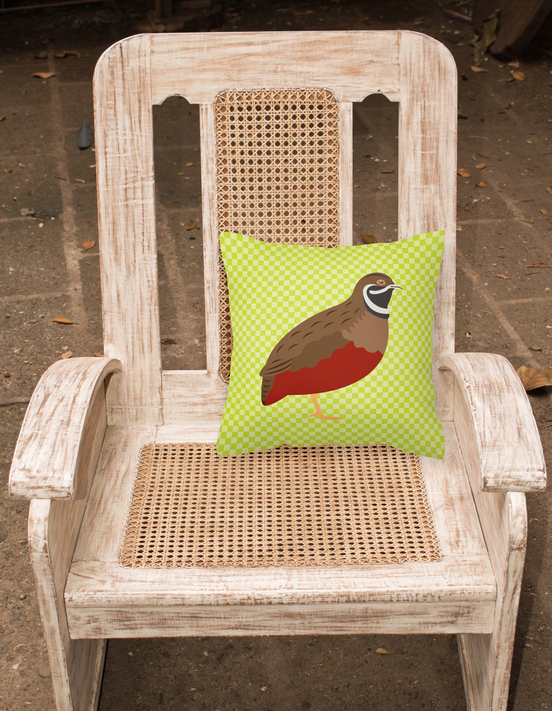 Chinese Painted or King Quail Green Decorative Throw Pillow 18x18 Indoor Outdoor Accent Cushion, Fabric Cover with Insert for Sofa, Bed, Porch & Living Room