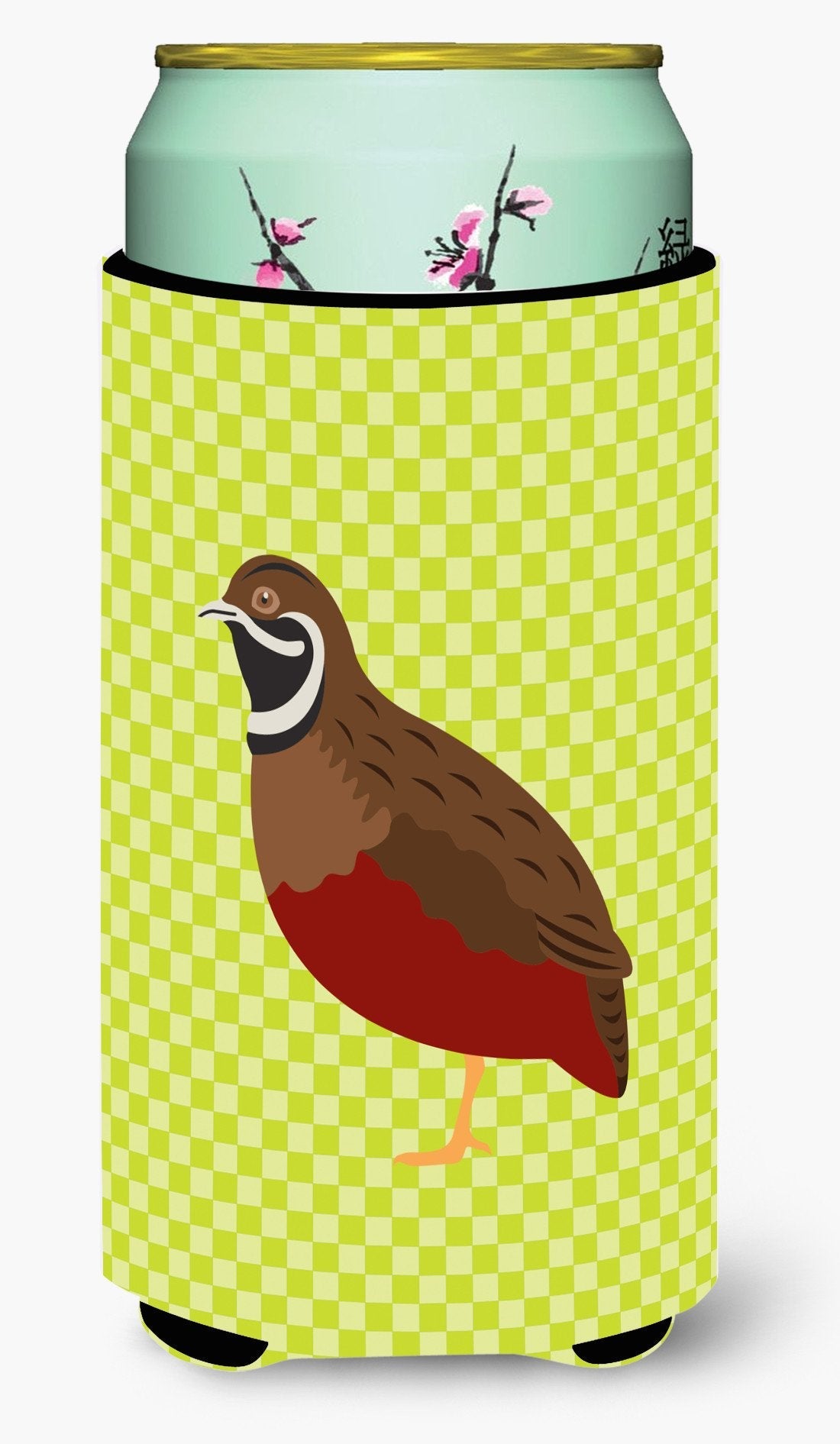Chinese Painted or King Quail Green Tall Boy Hugger Can Cooler Sleeve Machine Washable Drink Collapsible Insulator Beverage Insulated Holder