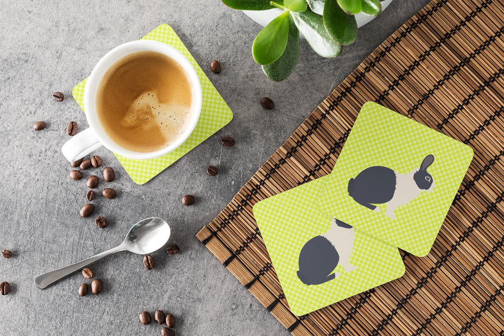 Dutch Rabbit Green Foam Coasters Set of 4 Cup Coasters for Indoor Outdoor, Tabletop Protection, Anti Slip, Mouse pad Material