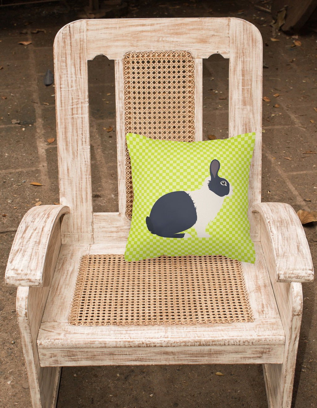 Dutch Rabbit Green Decorative Throw Pillow 18x18 Indoor Outdoor Accent Cushion, Fabric Cover with Insert for Sofa, Bed, Porch & Living Room