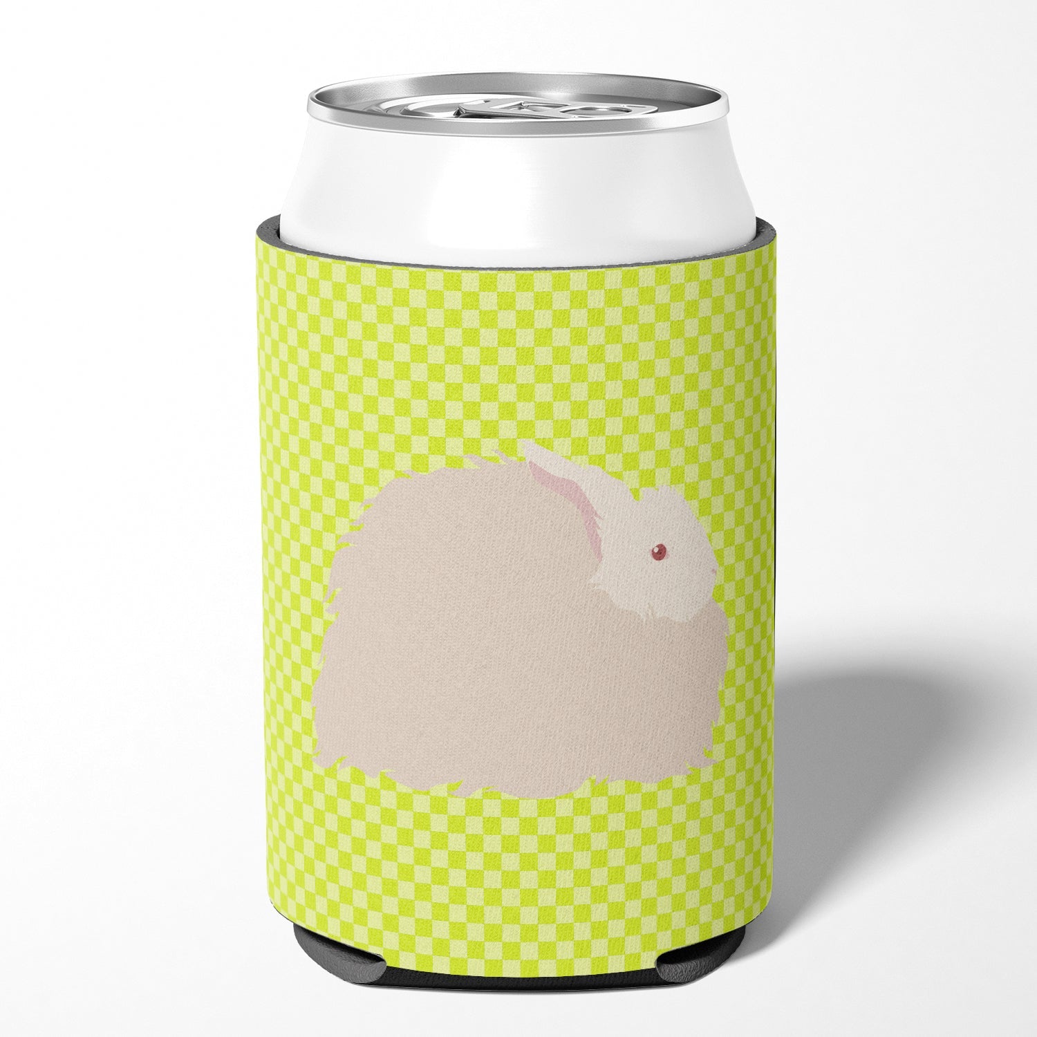 Fluffy Angora Rabbit Green Can or Bottle Hugger Cooler Sleeve for Standard 12 oz Cans, Insulated Foam Beer & Soda Can Hugger Reusable