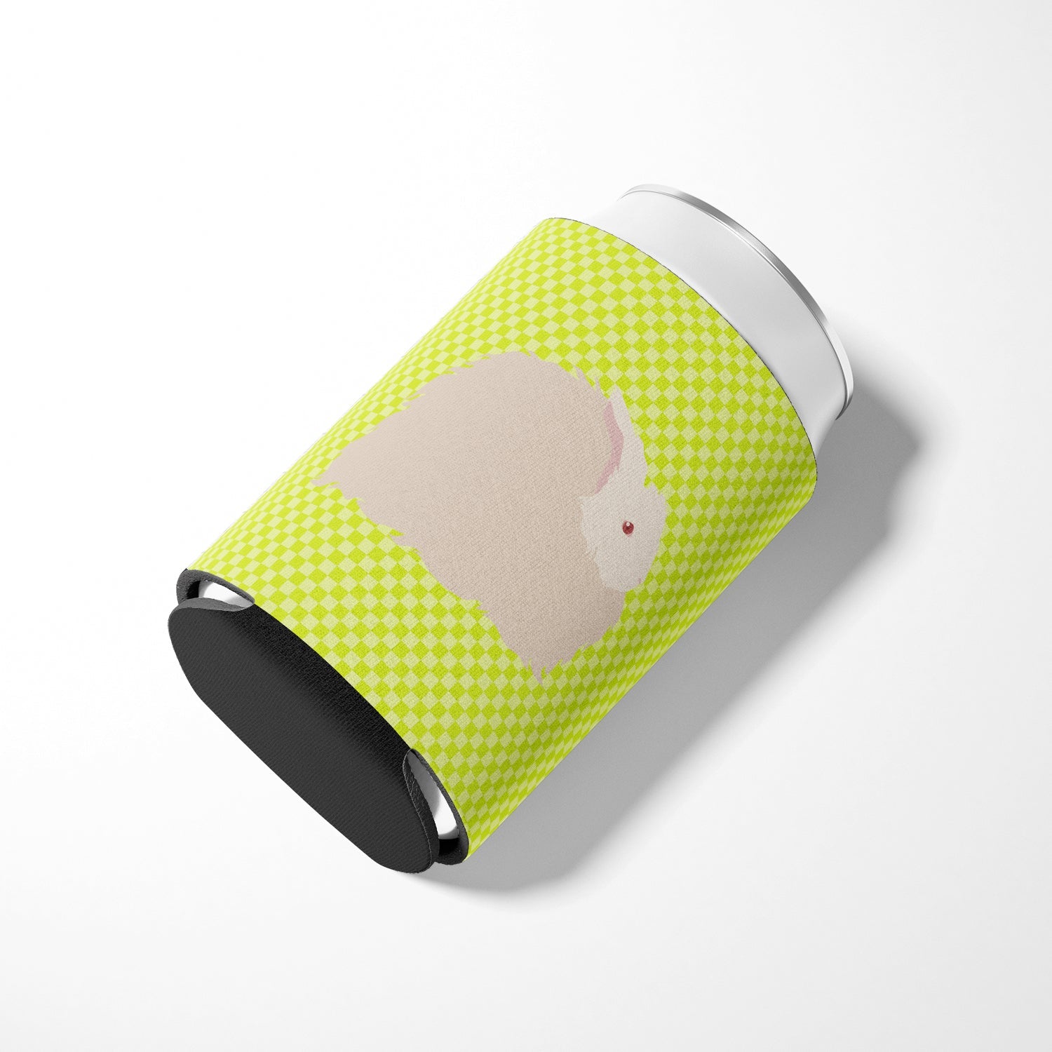 Fluffy Angora Rabbit Green Can or Bottle Hugger Cooler Sleeve for Standard 12 oz Cans, Insulated Foam Beer & Soda Can Hugger Reusable