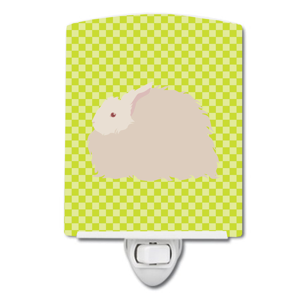 Fluffy Angora Rabbit Green Ceramic Night Light Compact, UL-Certified, Ideal for Bedroom, Bathroom, Nursery, Hallway, Kitchen, 6x4x3, Multicolor