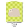 Fluffy Angora Rabbit Green Ceramic Night Light Compact, UL-Certified, Ideal for Bedroom, Bathroom, Nursery, Hallway, Kitchen, 6x4x3, Multicolor