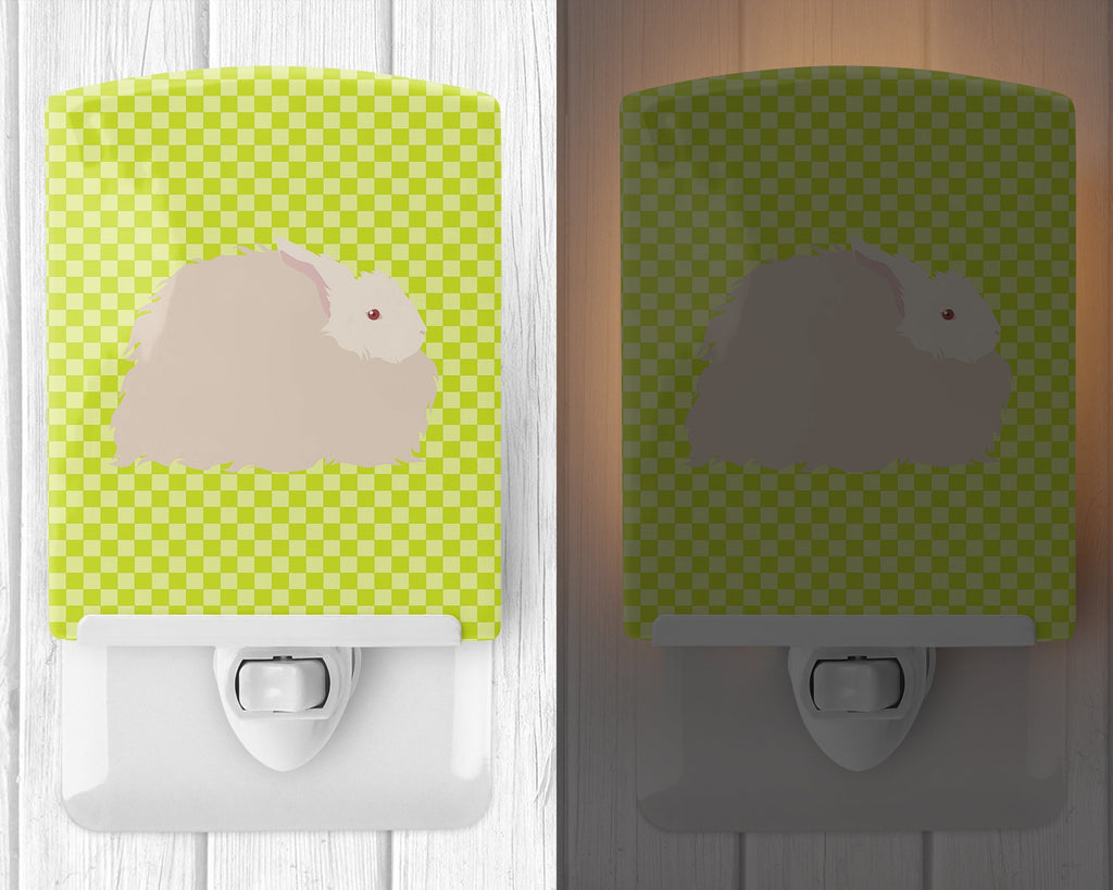 Fluffy Angora Rabbit Green Ceramic Night Light Compact, UL-Certified, Ideal for Bedroom, Bathroom, Nursery, Hallway, Kitchen, 6x4x3, Multicolor