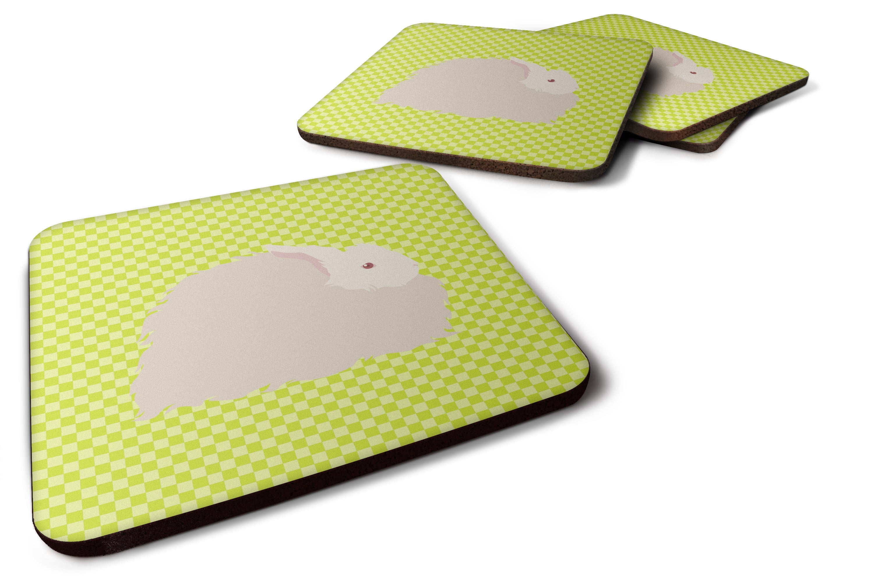 Fluffy Angora Rabbit Green Foam Coasters Set of 4 Cup Coasters for Indoor Outdoor, Tabletop Protection, Anti Slip, Mouse pad Material