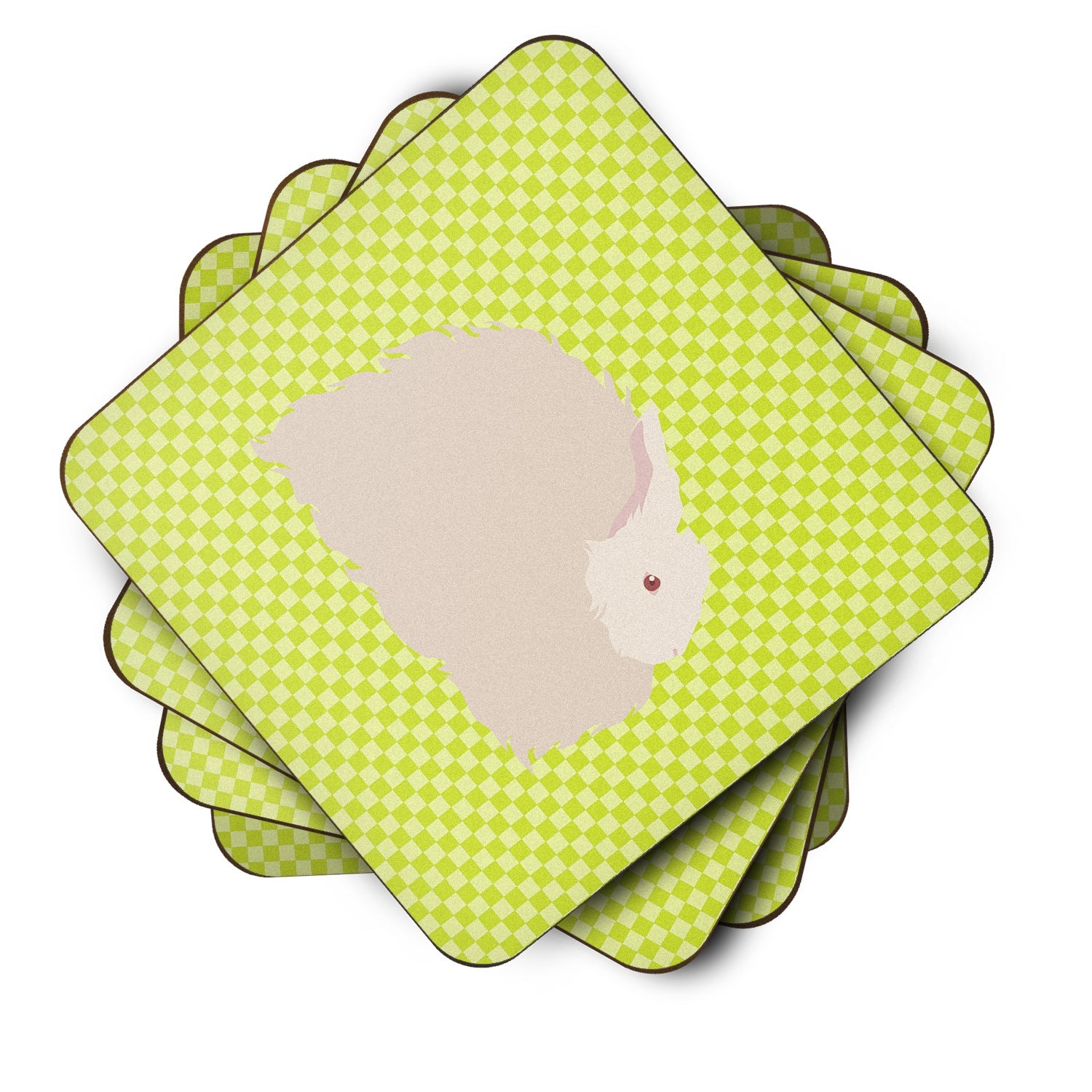 Fluffy Angora Rabbit Green Foam Coasters Set of 4 Cup Coasters for Indoor Outdoor, Tabletop Protection, Anti Slip, Mouse pad Material