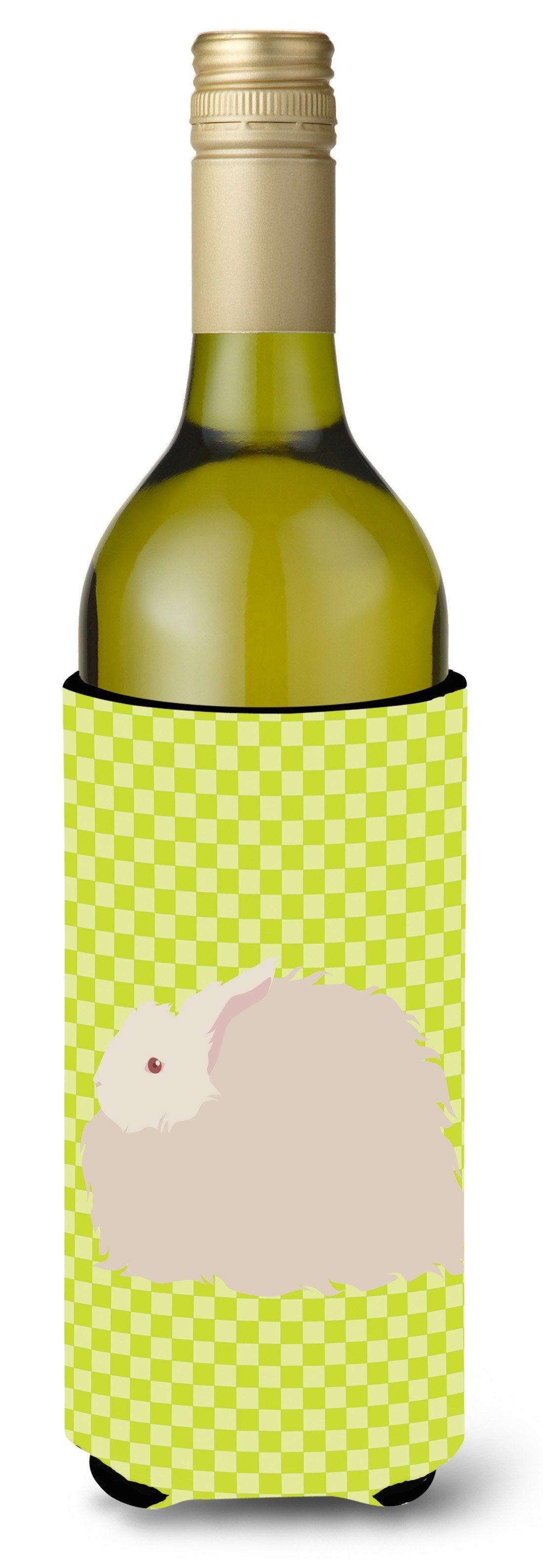 Fluffy Angora Rabbit Green Wine Bottle Hugger Gift Sleeve for Standard 750 ml Bottles, Insulated Reusable Also Fits Mini Shot & Pint Bottles