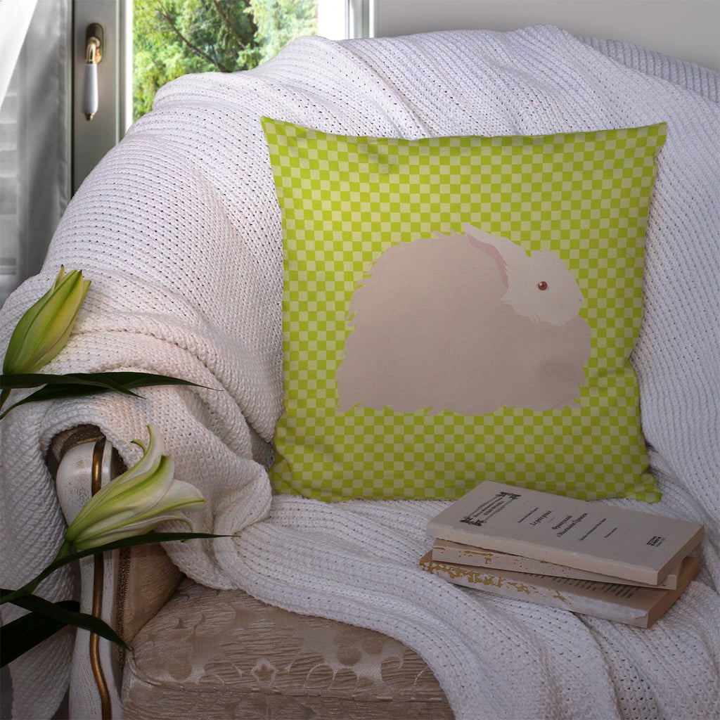 Fluffy Angora Rabbit Green Decorative Throw Pillow 14x14 Indoor Outdoor Accent Cushion, Fabric Cover with Insert for Sofa, Bed, Porch & Living Room