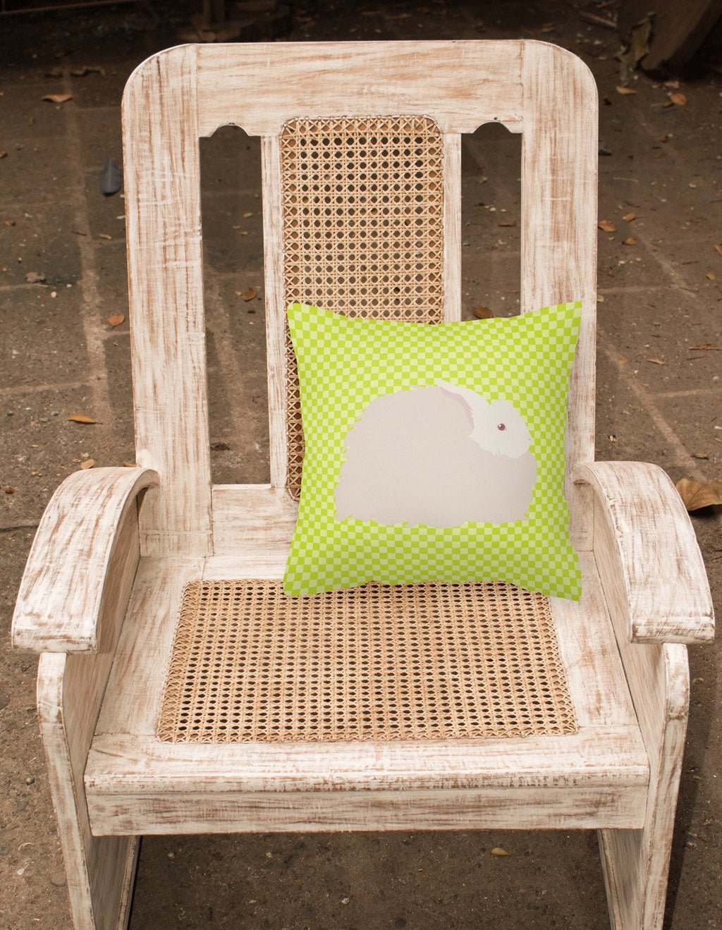 Fluffy Angora Rabbit Green Decorative Throw Pillow 18x18 Indoor Outdoor Accent Cushion, Fabric Cover with Insert for Sofa, Bed, Porch & Living Room