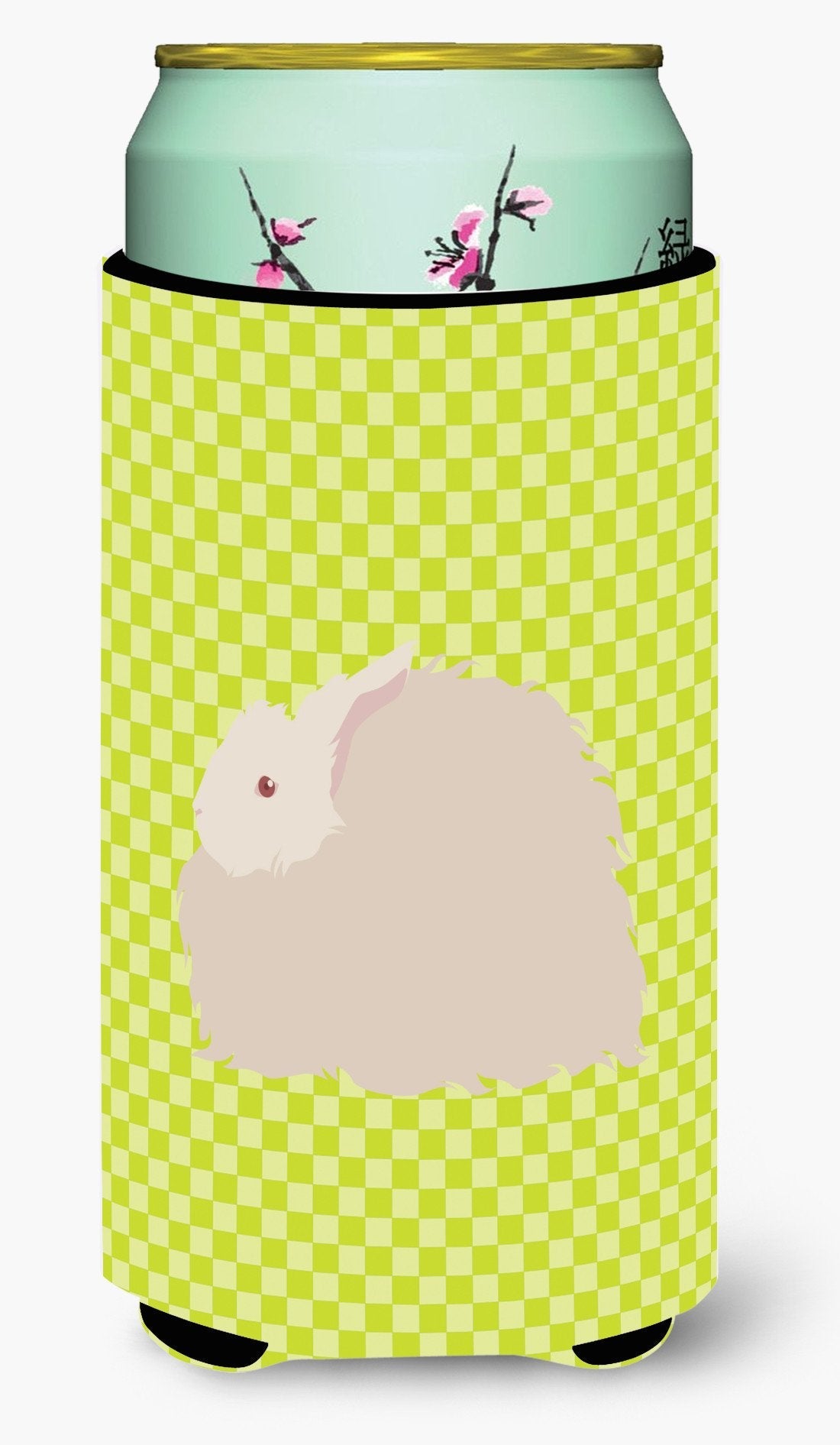 Fluffy Angora Rabbit Green Tall Boy Hugger Can Cooler Sleeve Machine Washable Drink Collapsible Insulator Beverage Insulated Holder