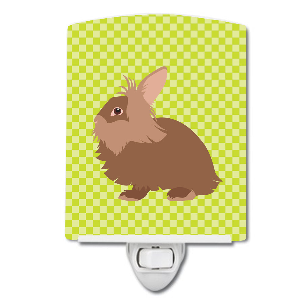 Lionhead Rabbit Green Ceramic Night Light Compact, UL-Certified, Ideal for Bedroom, Bathroom, Nursery, Hallway, Kitchen, 6x4x3, Multicolor