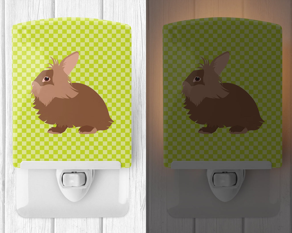 Lionhead Rabbit Green Ceramic Night Light Compact, UL-Certified, Ideal for Bedroom, Bathroom, Nursery, Hallway, Kitchen, 6x4x3, Multicolor