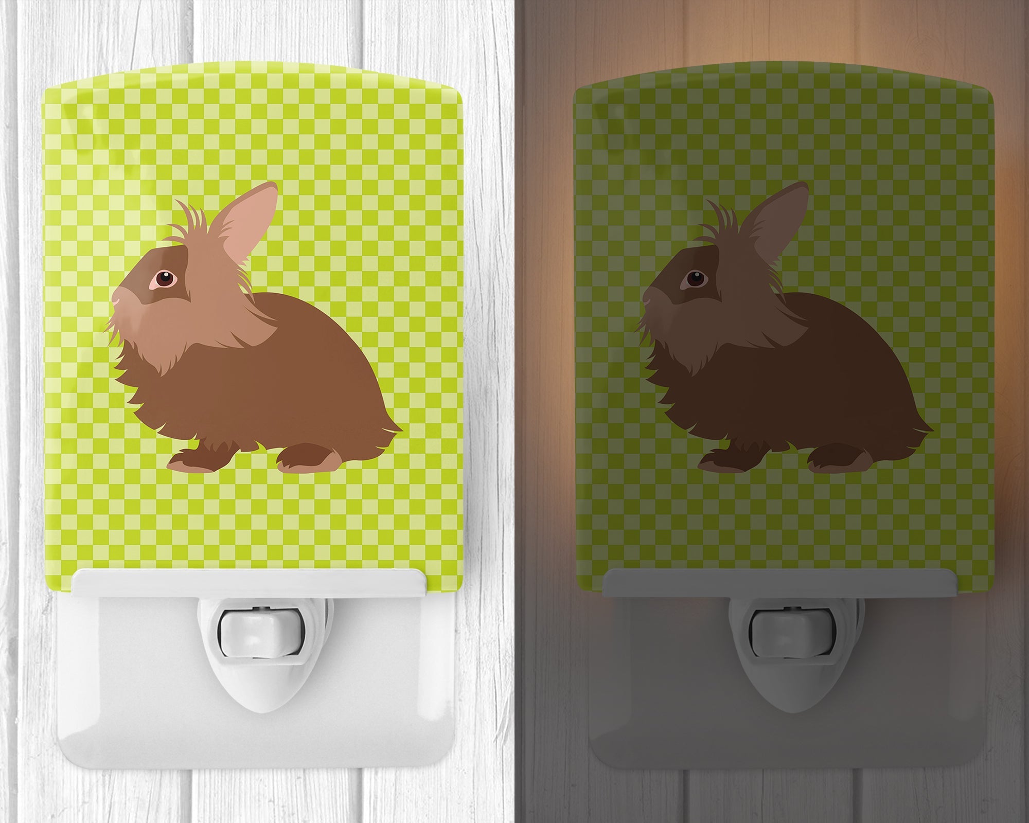 Lionhead Rabbit Green Ceramic Night Light Compact, UL-Certified, Ideal for Bedroom, Bathroom, Nursery, Hallway, Kitchen, 6x4x3, Multicolor