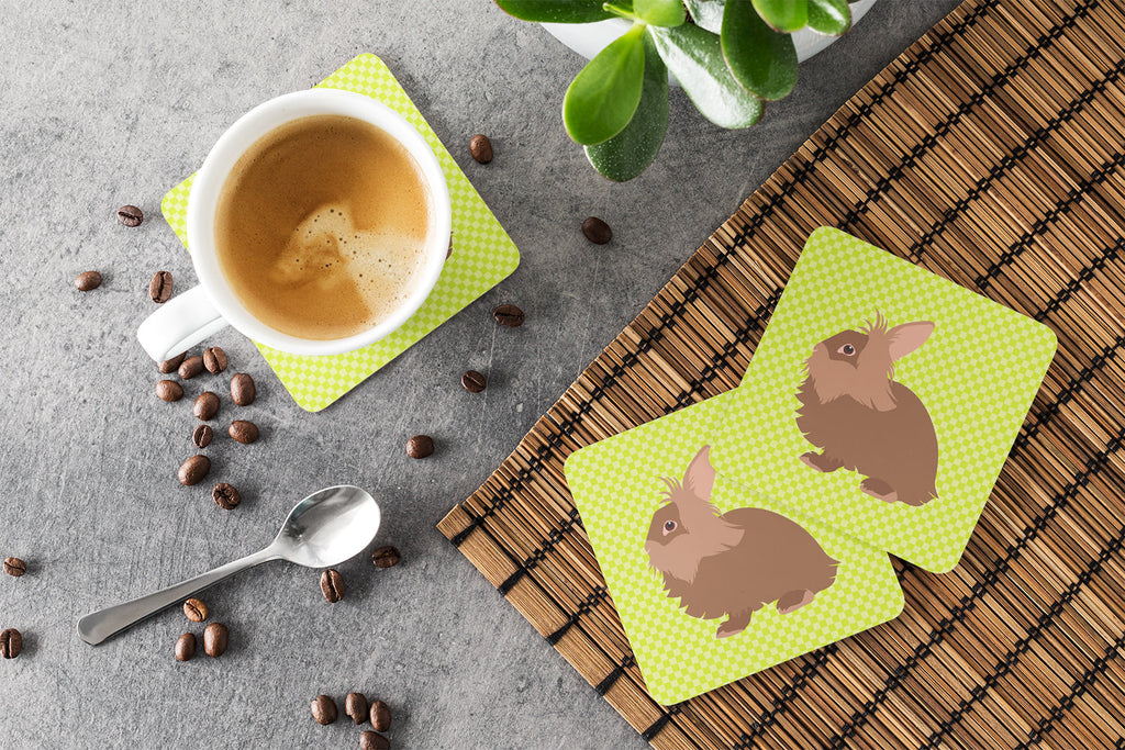 Lionhead Rabbit Green Foam Coasters Set of 4 Cup Coasters for Indoor Outdoor, Tabletop Protection, Anti Slip, Mouse pad Material