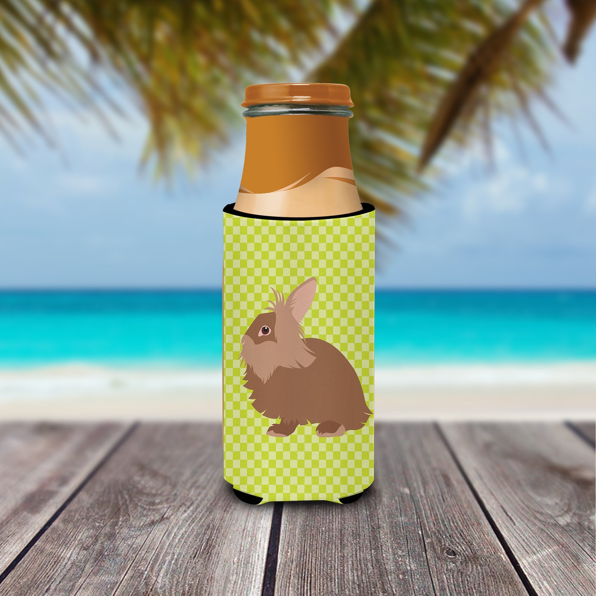 Lionhead Rabbit Green Slim Can Hugger , Insulated Foam Hugger for 12 oz Slim Cans, Beer Bottles & Water Bottles, Printed in USA