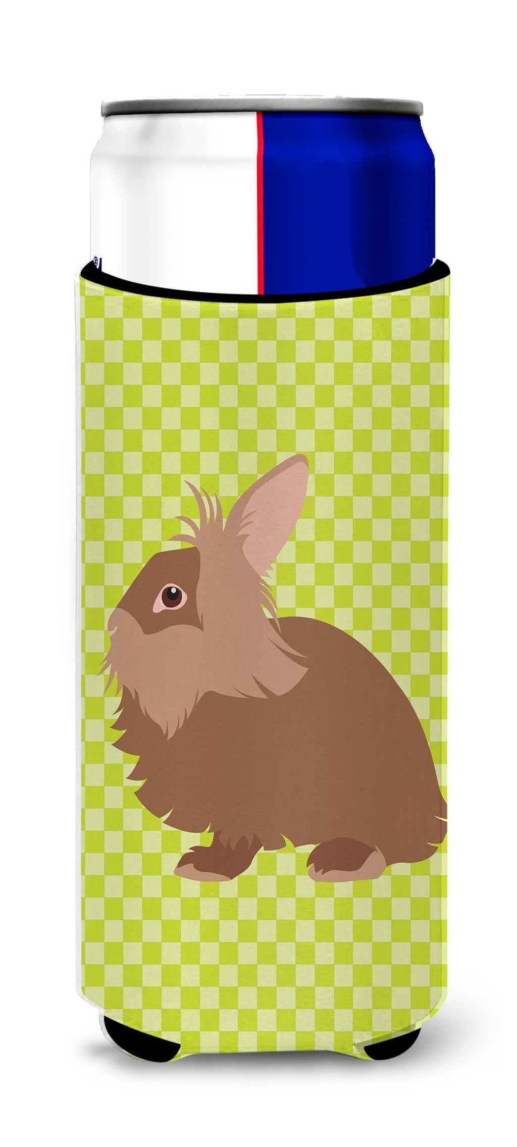 Lionhead Rabbit Green Slim Can Hugger , Insulated Foam Hugger for 12 oz Slim Cans, Beer Bottles & Water Bottles, Printed in USA