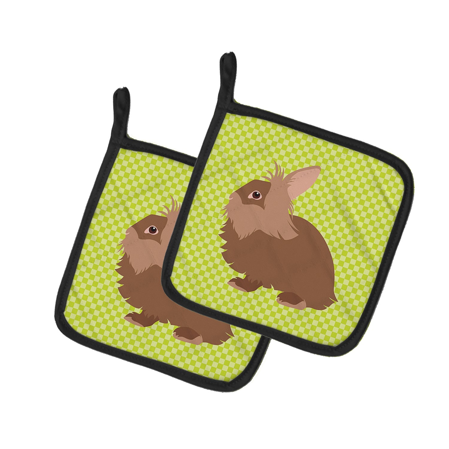 Lionhead Rabbit Green Pot Holder Set of 2 Heat Resistant Quilted Hot Pads 7.5 x 7.5 Inch, Insulated Kitchen Trivets for Cooking & Baking