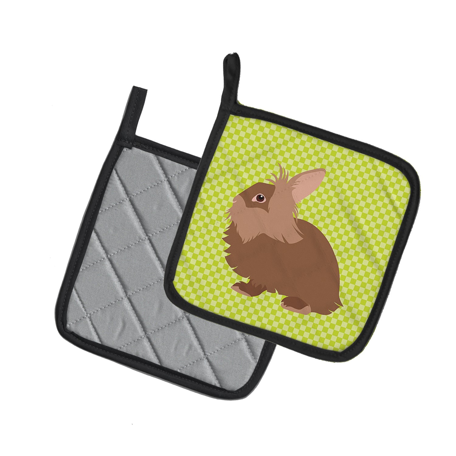 Lionhead Rabbit Green Pot Holder Set of 2 Heat Resistant Quilted Hot Pads 7.5 x 7.5 Inch, Insulated Kitchen Trivets for Cooking & Baking