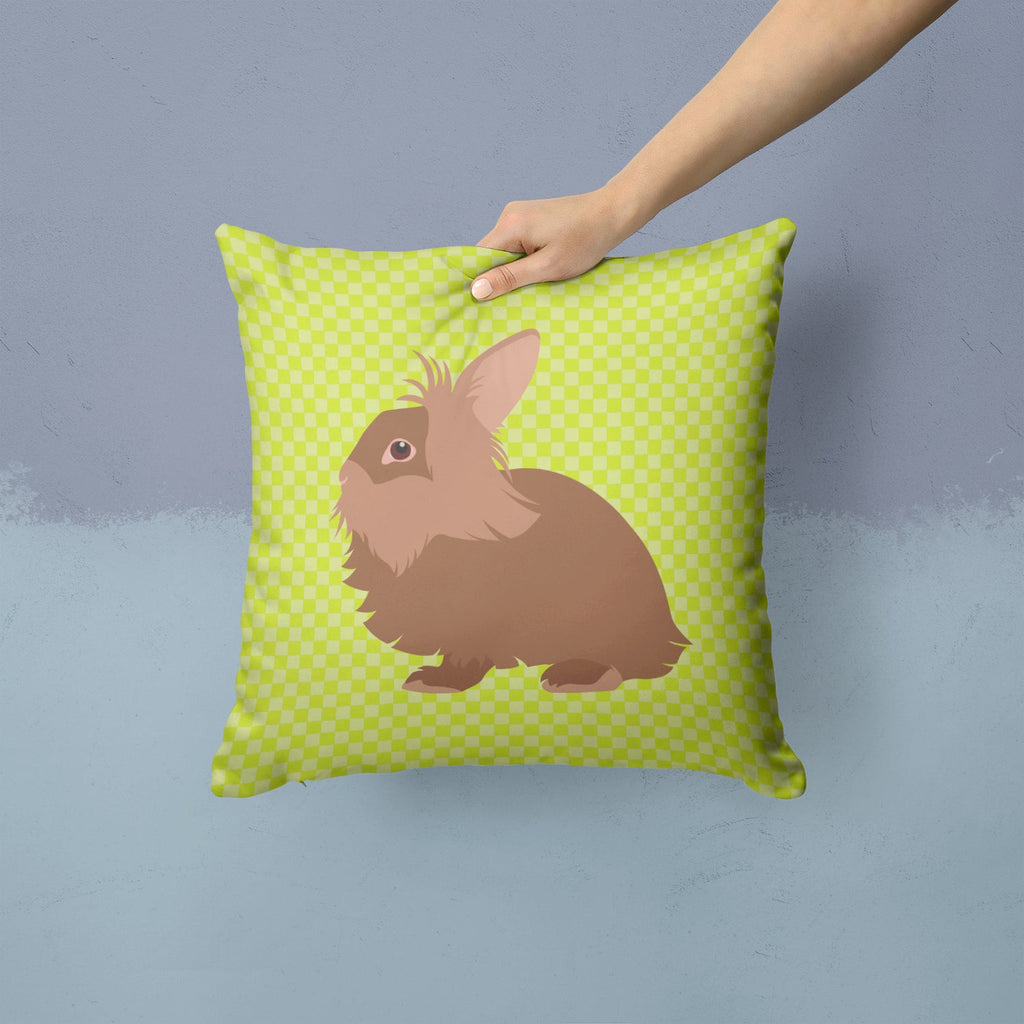 Lionhead Rabbit Green Decorative Throw Pillow 14x14 Indoor Outdoor Accent Cushion, Fabric Cover with Insert for Sofa, Bed, Porch & Living Room