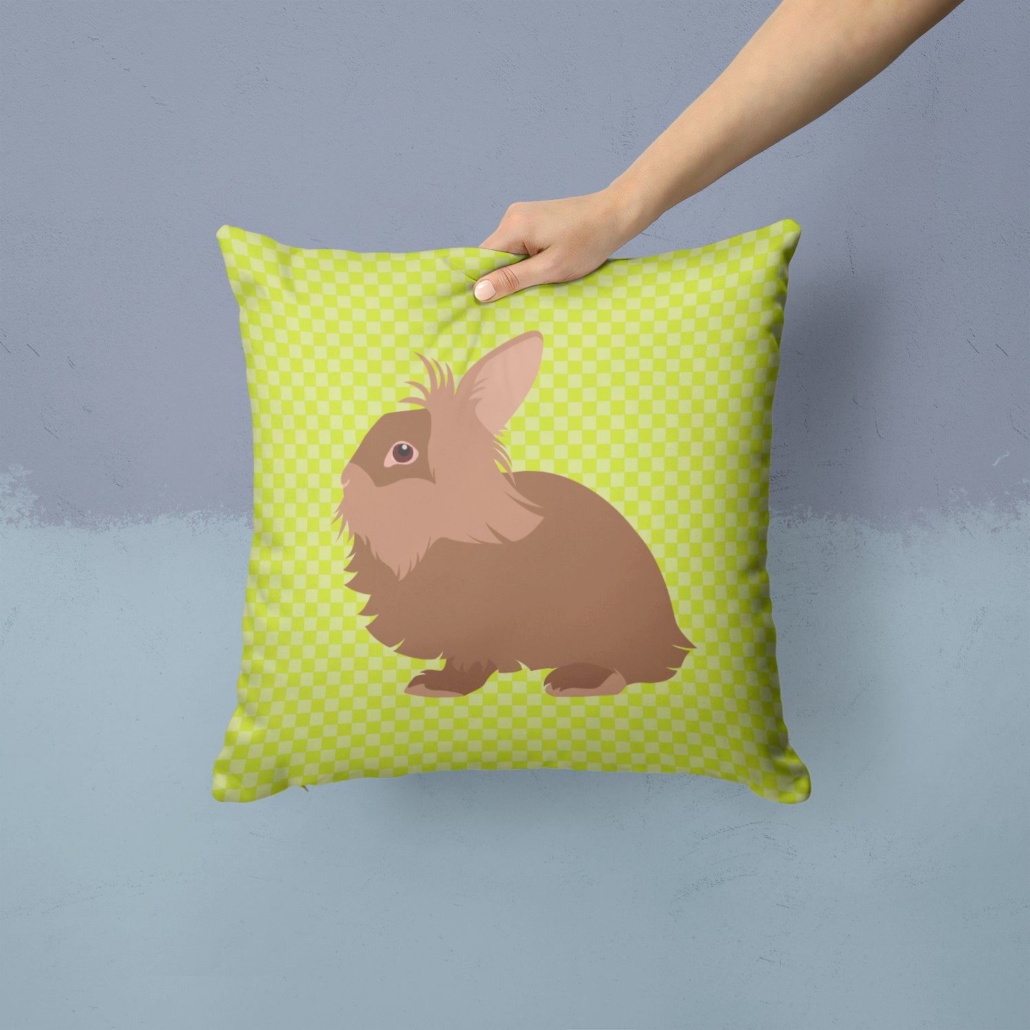 Lionhead Rabbit Green Decorative Throw Pillow 14x14 Indoor Outdoor Accent Cushion, Fabric Cover with Insert for Sofa, Bed, Porch & Living Room
