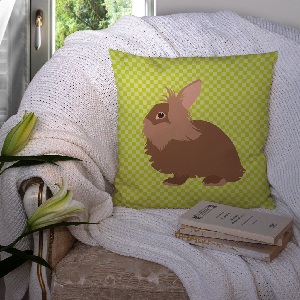 Lionhead Rabbit Green Decorative Throw Pillow 14x14 Indoor Outdoor Accent Cushion, Fabric Cover with Insert for Sofa, Bed, Porch & Living Room