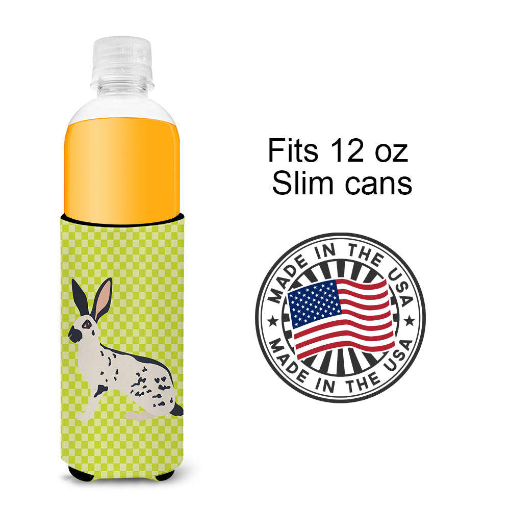 English Spot Rabbit Green Slim Can Hugger , Insulated Foam Hugger for 12 oz Slim Cans, Beer Bottles & Water Bottles, Printed in USA