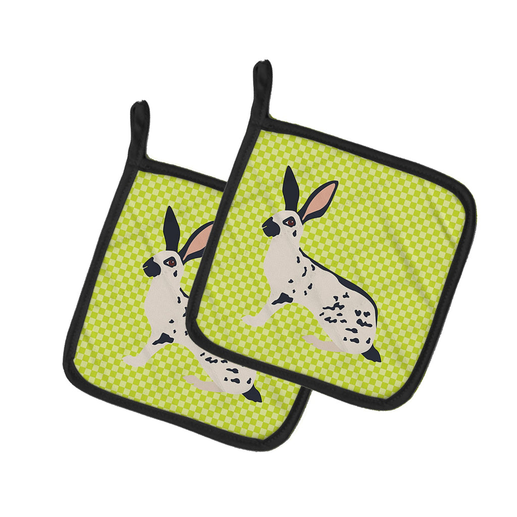 English Spot Rabbit Green Pot Holder Set of 2 Heat Resistant Quilted Hot Pads 7.5 x 7.5 Inch, Insulated Kitchen Trivets for Cooking & Baking
