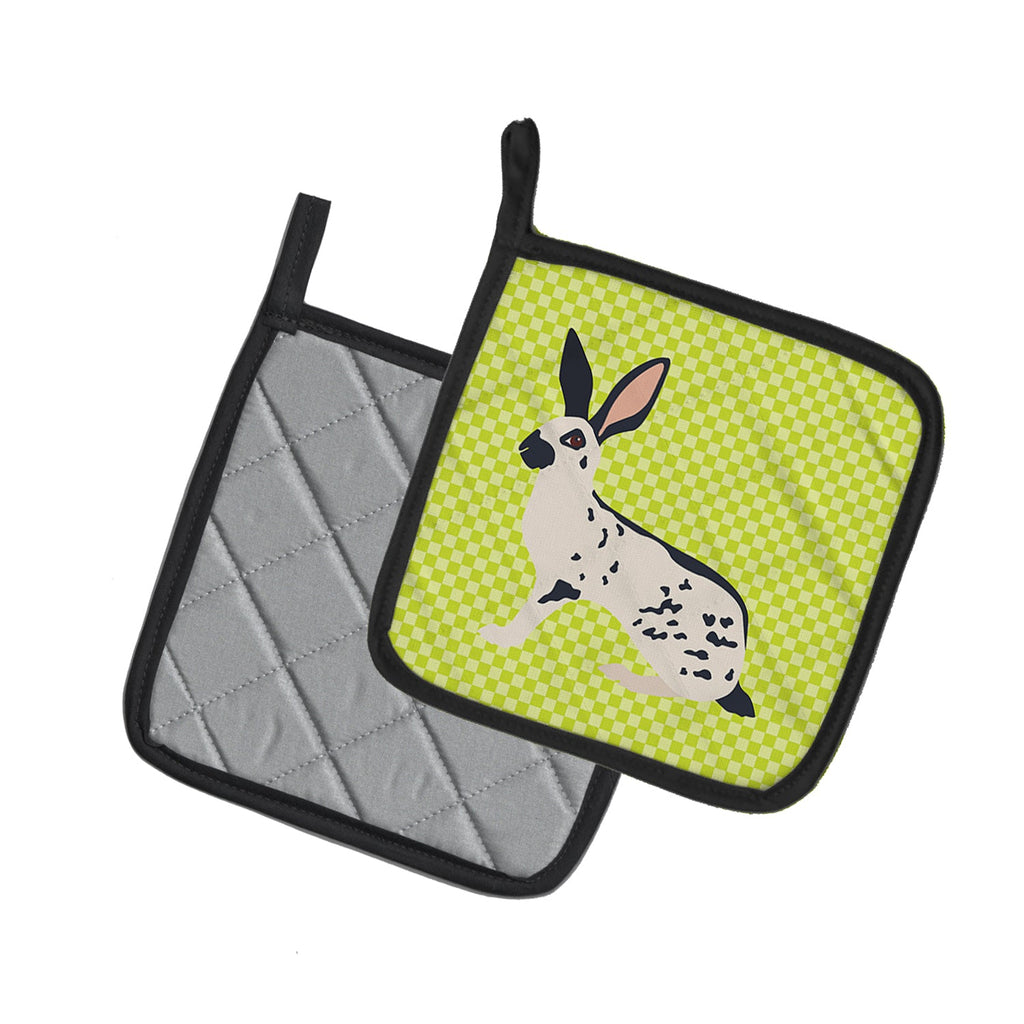English Spot Rabbit Green Pot Holder Set of 2 Heat Resistant Quilted Hot Pads 7.5 x 7.5 Inch, Insulated Kitchen Trivets for Cooking & Baking