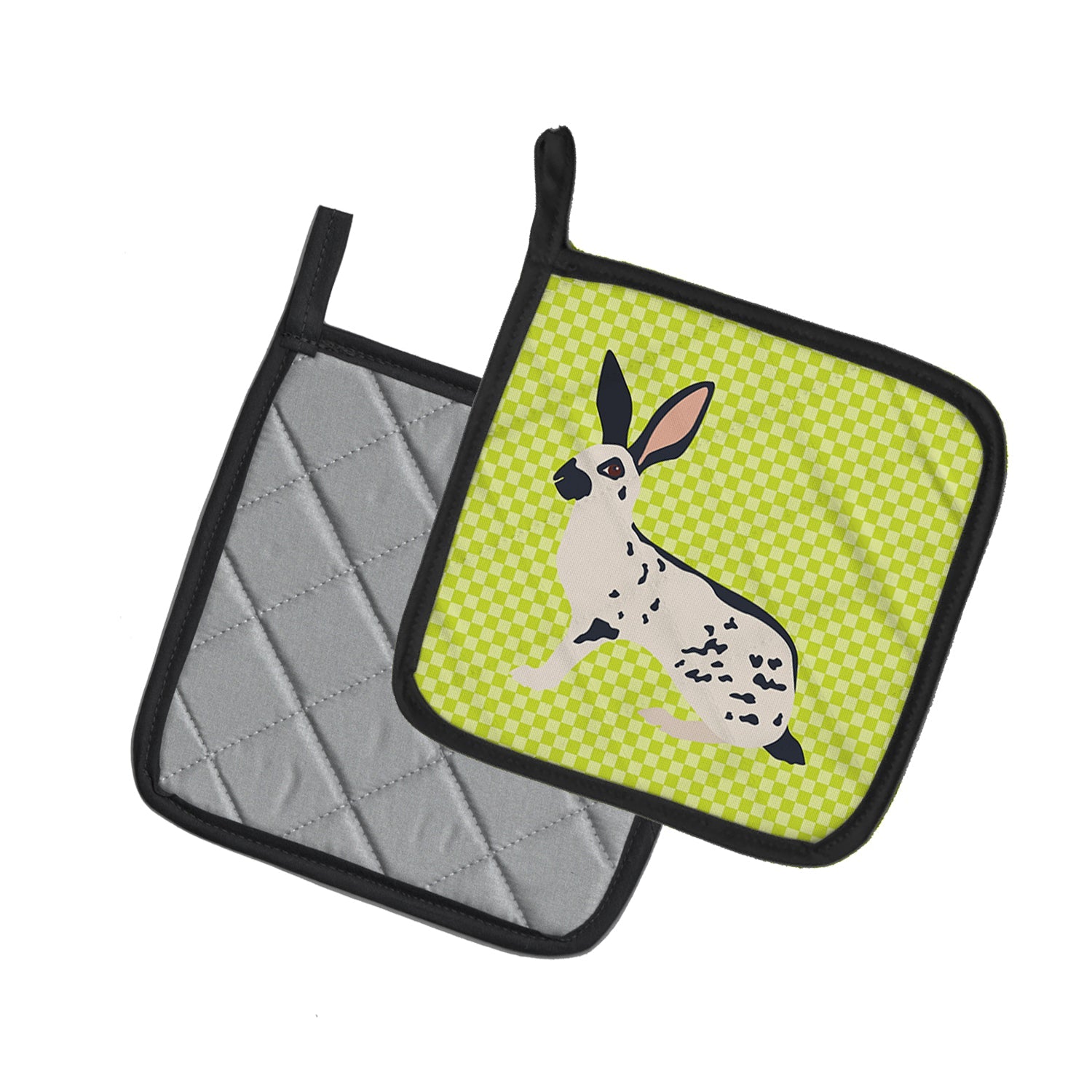 English Spot Rabbit Green Pot Holder Set of 2 Heat Resistant Quilted Hot Pads 7.5 x 7.5 Inch, Insulated Kitchen Trivets for Cooking & Baking