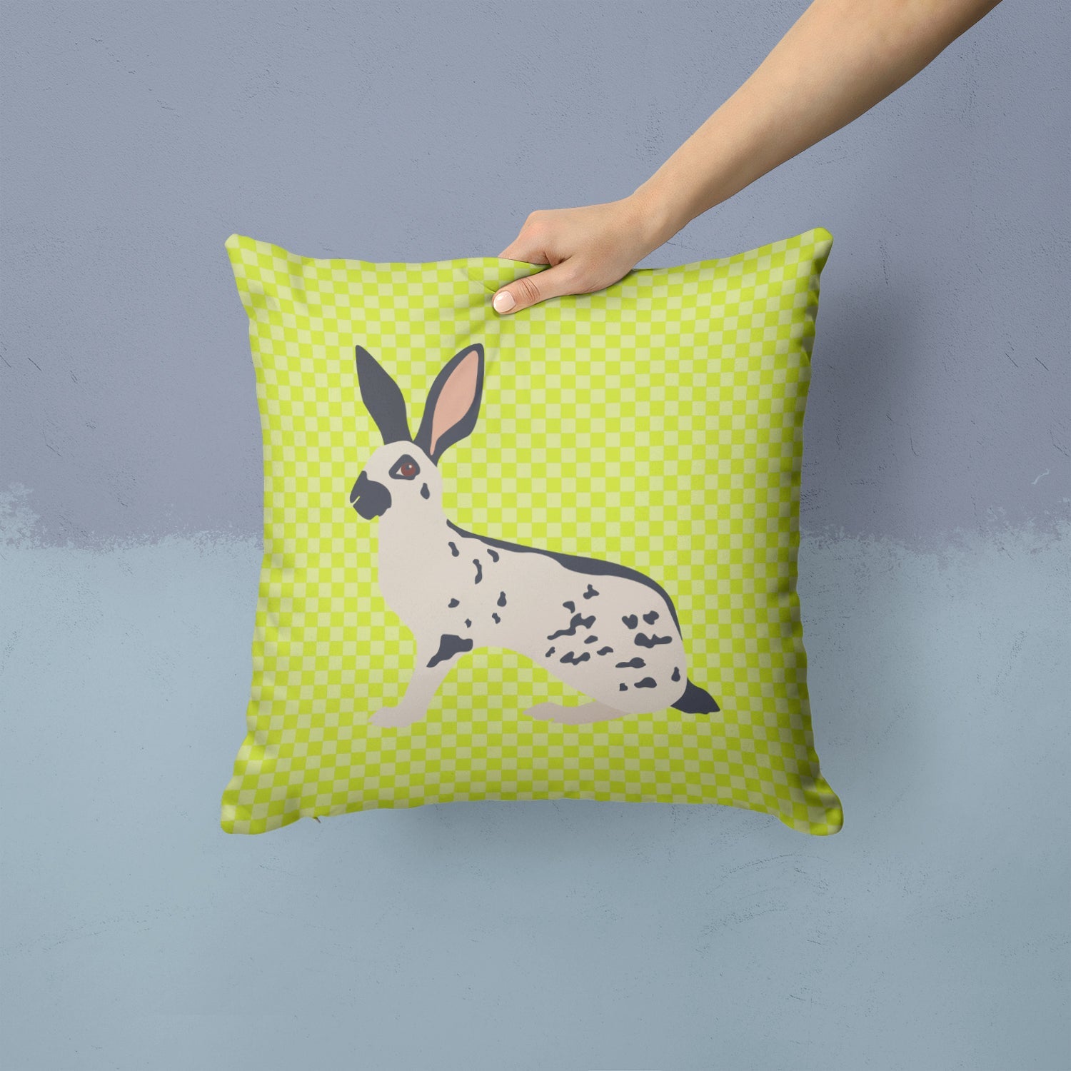 English Spot Rabbit Green Decorative Throw Pillow 14x14 Indoor Outdoor Accent Cushion, Fabric Cover with Insert for Sofa, Bed, Porch & Living Room