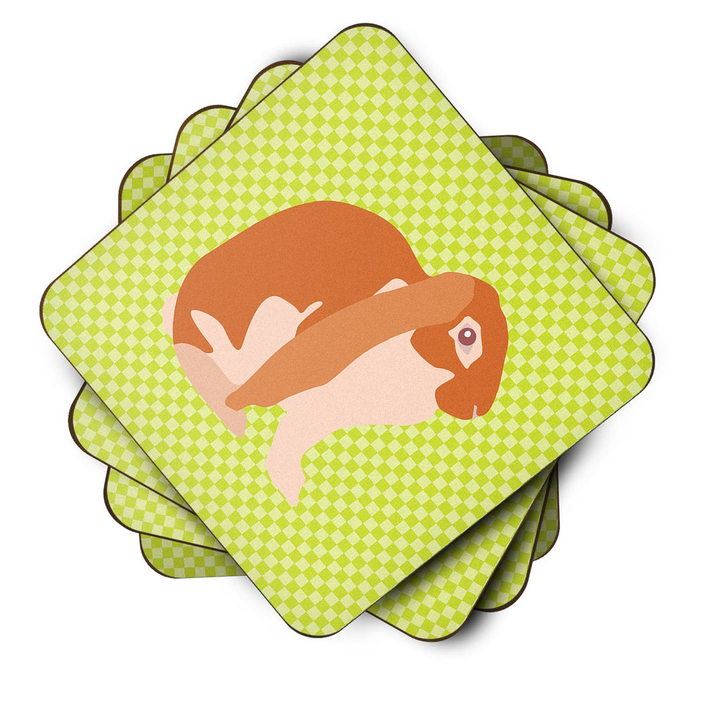 English Lop Rabbit Green Foam Coasters Set of 4 Cup Coasters for Indoor Outdoor, Tabletop Protection, Anti Slip, Mouse pad Material