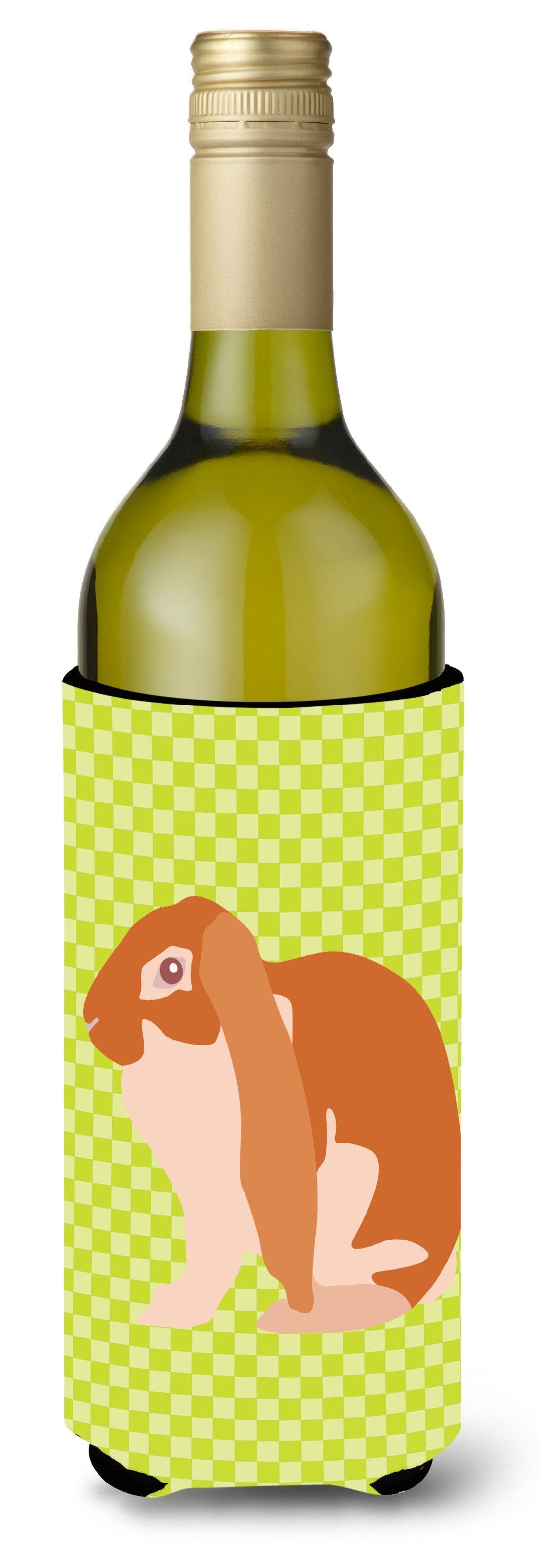 English Lop Rabbit Green Wine Bottle Hugger Gift Sleeve for Standard 750 ml Bottles, Insulated Reusable Also Fits Mini Shot & Pint Bottles
