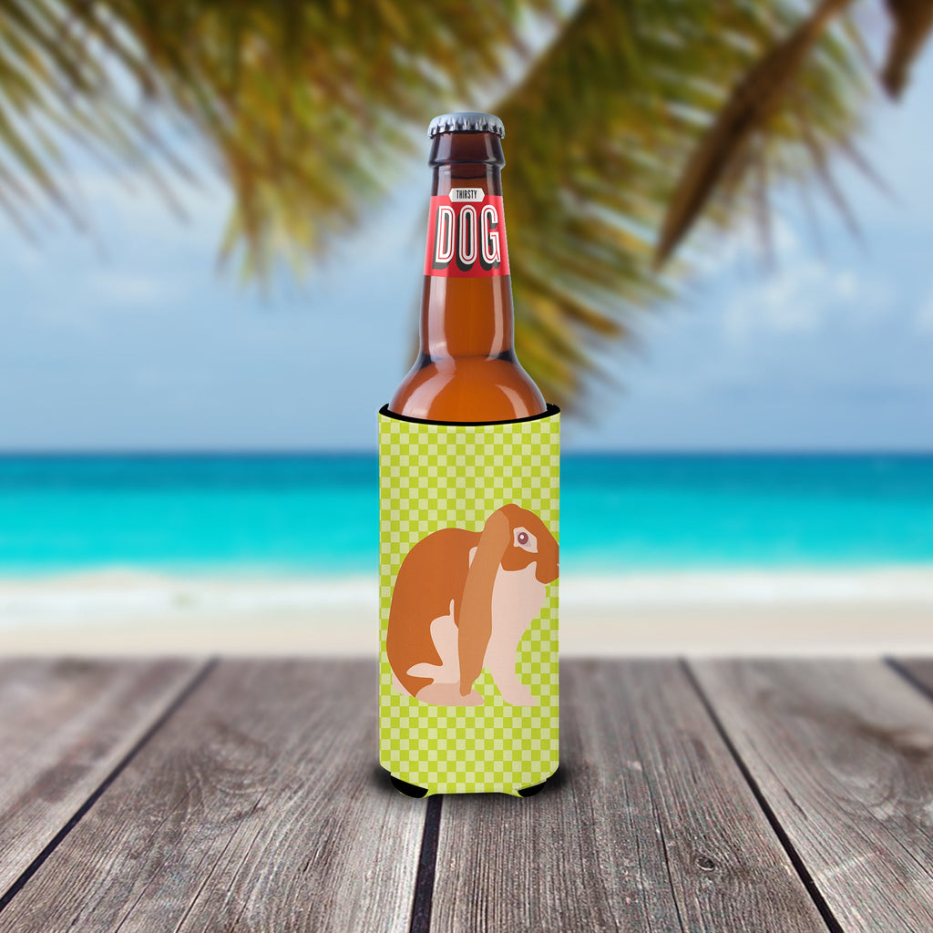 English Lop Rabbit Green Slim Can Hugger , Insulated Foam Hugger for 12 oz Slim Cans, Beer Bottles & Water Bottles, Printed in USA