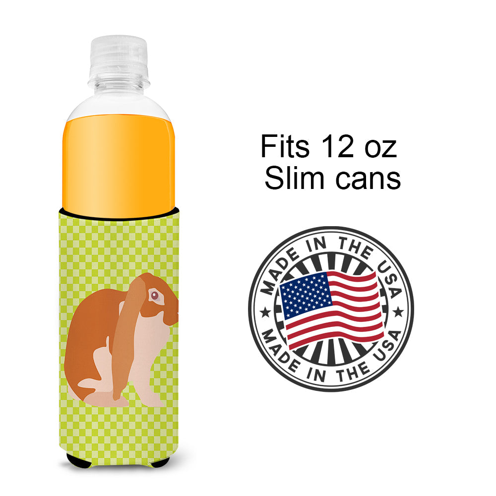 English Lop Rabbit Green Slim Can Hugger , Insulated Foam Hugger for 12 oz Slim Cans, Beer Bottles & Water Bottles, Printed in USA