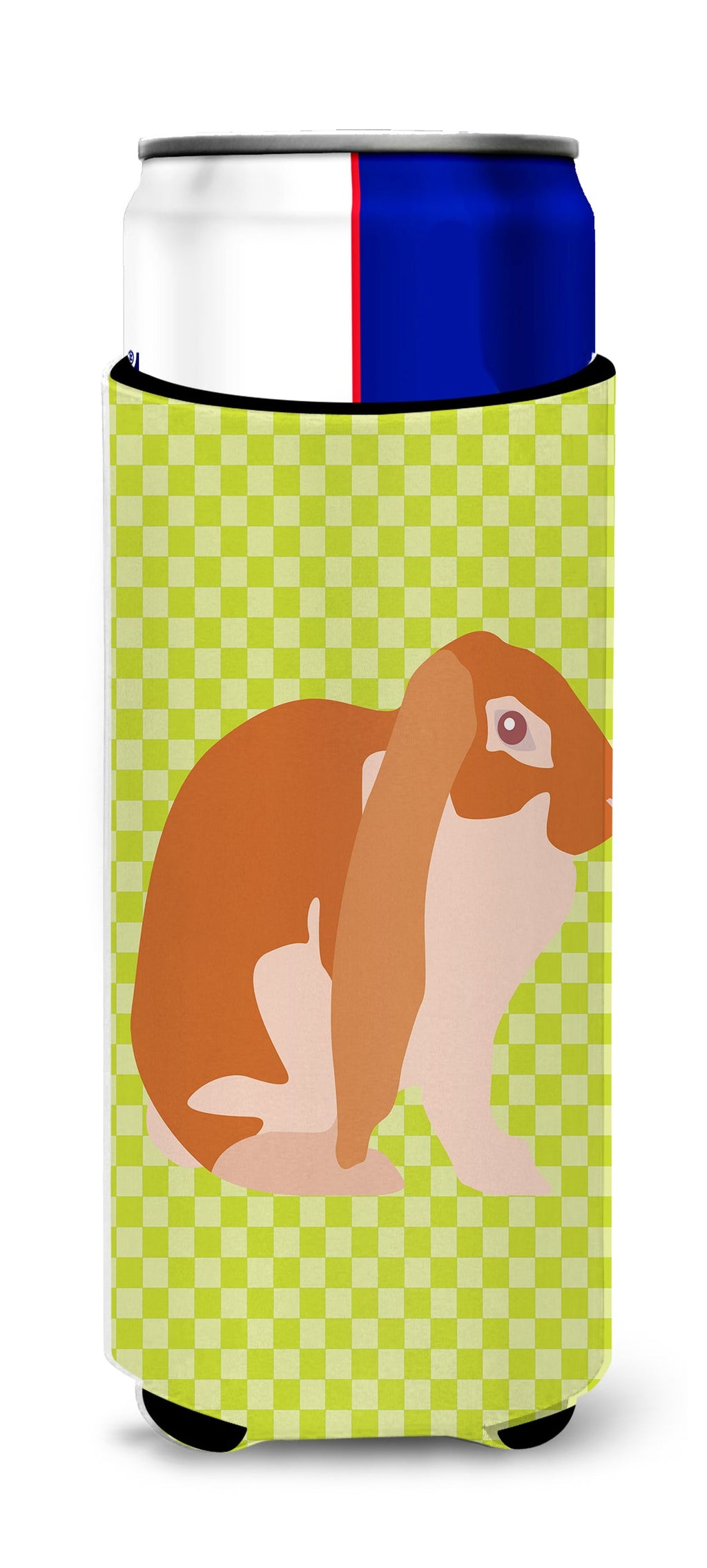English Lop Rabbit Green Slim Can Hugger , Insulated Foam Hugger for 12 oz Slim Cans, Beer Bottles & Water Bottles, Printed in USA