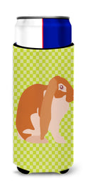English Lop Rabbit Green Slim Can Hugger , Insulated Foam Hugger for 12 oz Slim Cans, Beer Bottles & Water Bottles, Printed in USA