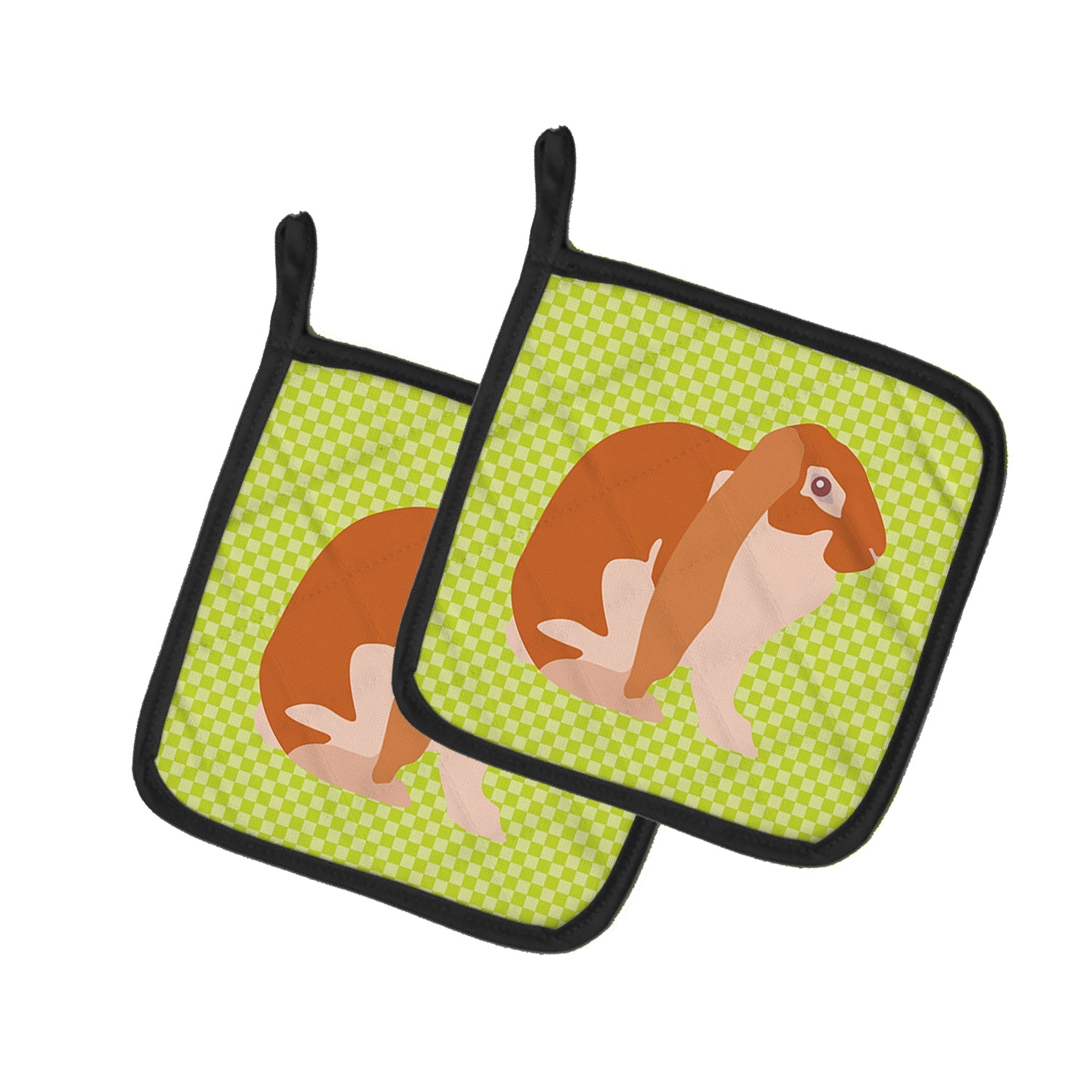 English Lop Rabbit Green Pot Holder Set of 2 Heat Resistant Quilted Hot Pads 7.5 x 7.5 Inch, Insulated Kitchen Trivets for Cooking & Baking