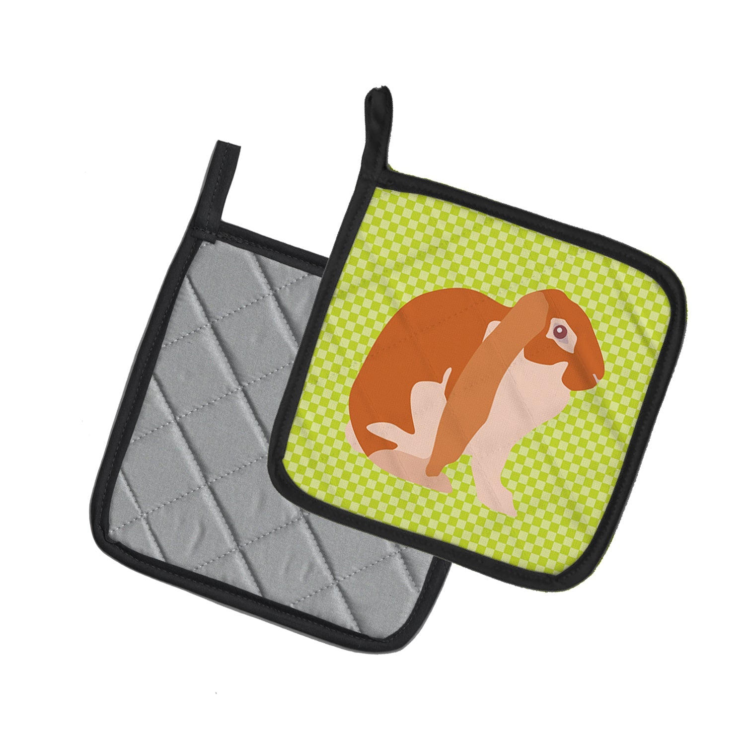 English Lop Rabbit Green Pot Holder Set of 2 Heat Resistant Quilted Hot Pads 7.5 x 7.5 Inch, Insulated Kitchen Trivets for Cooking & Baking