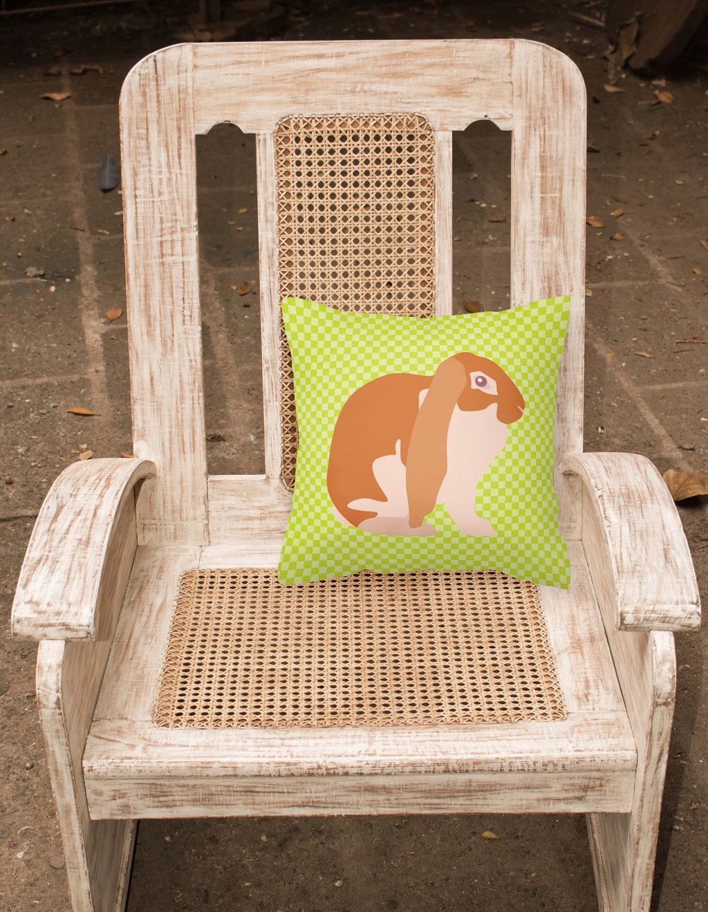 English Lop Rabbit Green Decorative Throw Pillow 18x18 Indoor Outdoor Accent Cushion, Fabric Cover with Insert for Sofa, Bed, Porch & Living Room