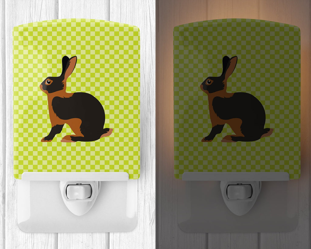 Tan Rabbit Green Ceramic Night Light Compact, UL-Certified, Ideal for Bedroom, Bathroom, Nursery, Hallway, Kitchen, 6x4x3, Multicolor