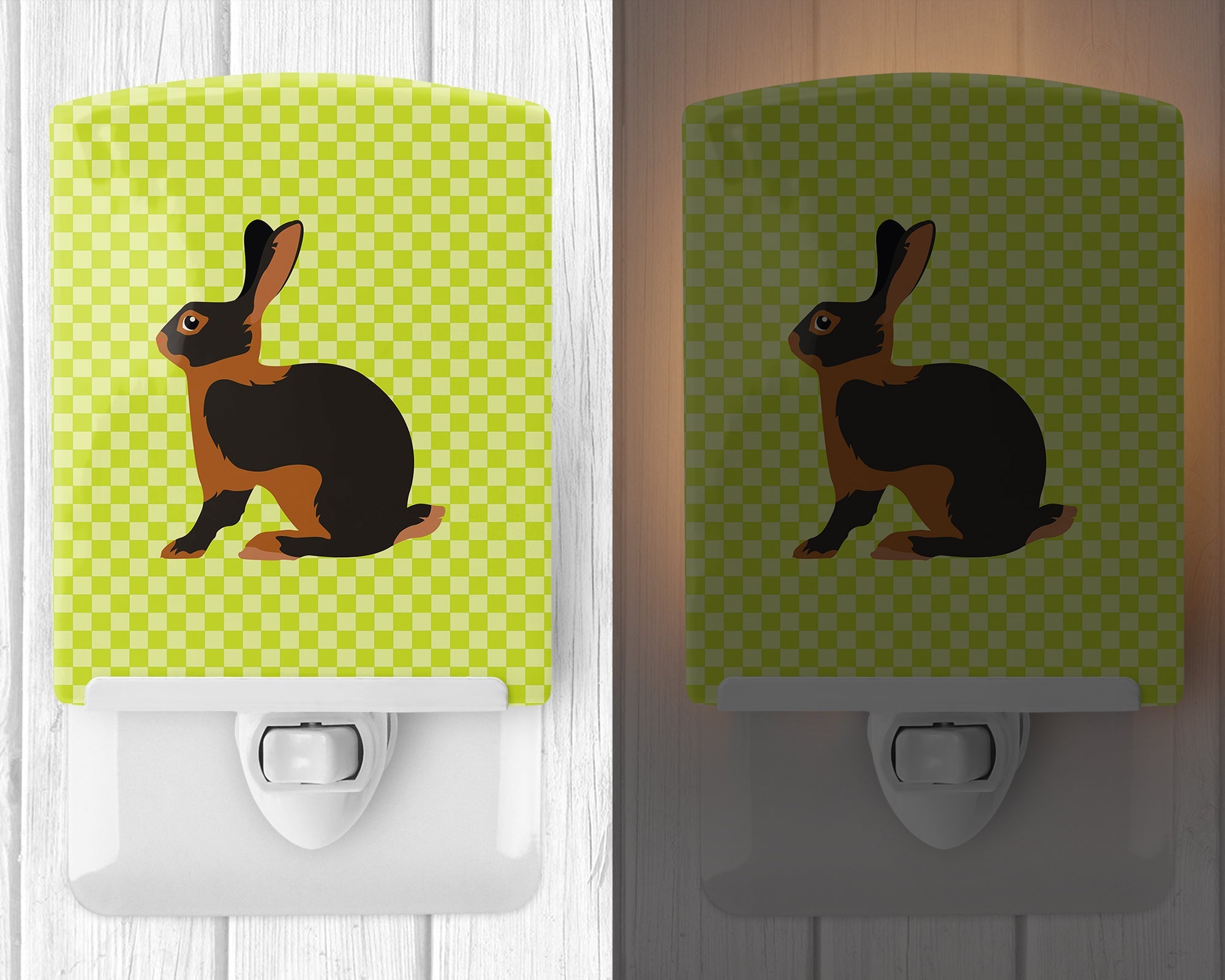 Tan Rabbit Green Ceramic Night Light Compact, UL-Certified, Ideal for Bedroom, Bathroom, Nursery, Hallway, Kitchen, 6x4x3, Multicolor