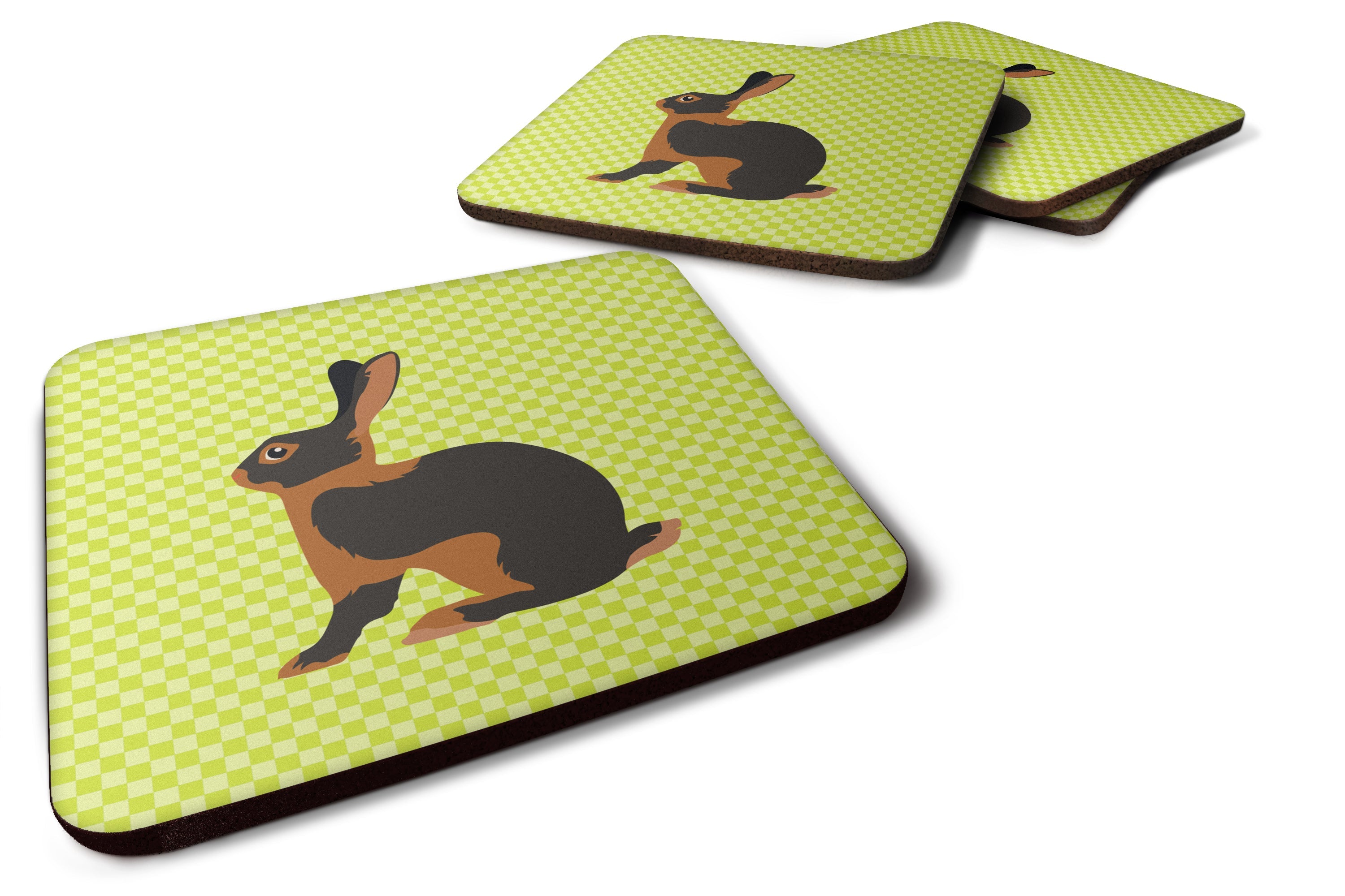 Tan Rabbit Green Foam Coasters Set of 4 Cup Coasters for Indoor Outdoor, Tabletop Protection, Anti Slip, Mouse pad Material