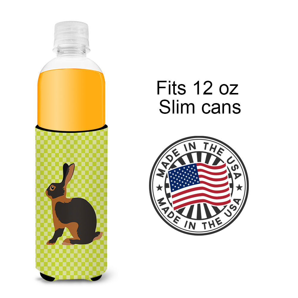 Tan Rabbit Green Slim Can Hugger , Insulated Foam Hugger for 12 oz Slim Cans, Beer Bottles & Water Bottles, Printed in USA