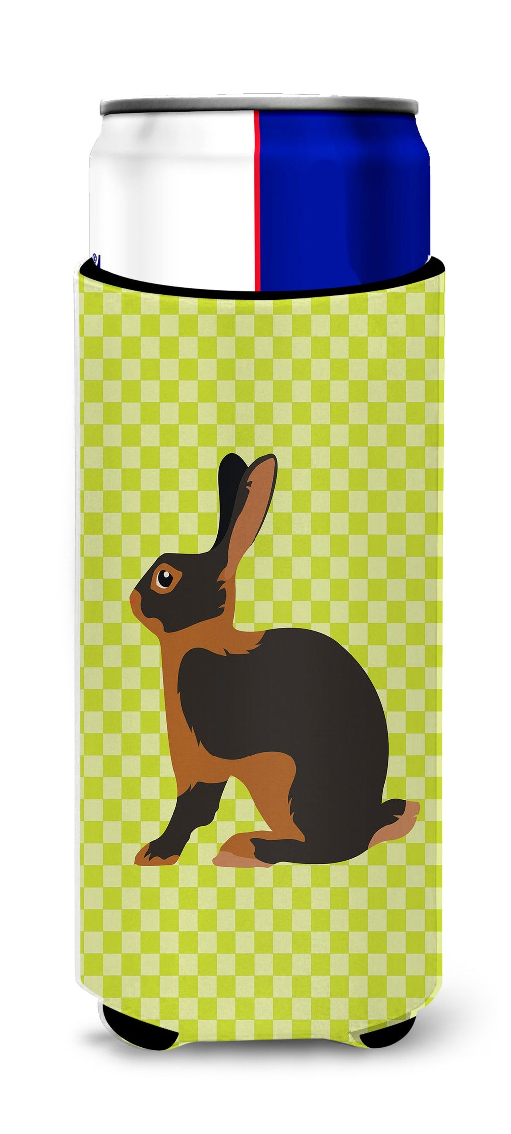 Tan Rabbit Green Slim Can Hugger , Insulated Foam Hugger for 12 oz Slim Cans, Beer Bottles & Water Bottles, Printed in USA