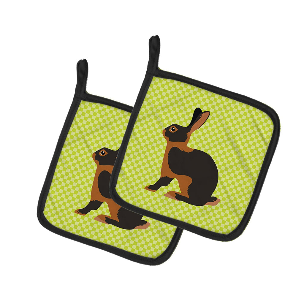 Tan Rabbit Green Pot Holder Set of 2 Heat Resistant Quilted Hot Pads 7.5 x 7.5 Inch, Insulated Kitchen Trivets for Cooking & Baking