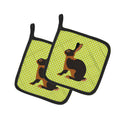 Tan Rabbit Green Pot Holder Set of 2 Heat Resistant Quilted Hot Pads 7.5 x 7.5 Inch, Insulated Kitchen Trivets for Cooking & Baking