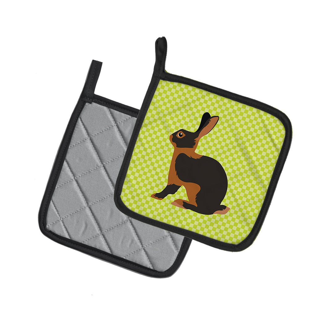 Tan Rabbit Green Pot Holder Set of 2 Heat Resistant Quilted Hot Pads 7.5 x 7.5 Inch, Insulated Kitchen Trivets for Cooking & Baking