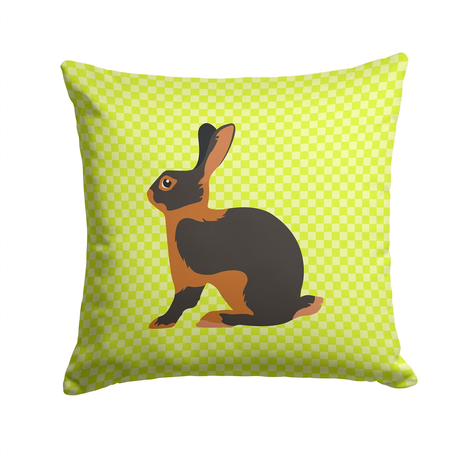 Tan Rabbit Green Decorative Throw Pillow 14x14 Indoor Outdoor Accent Cushion, Fabric Cover with Insert for Sofa, Bed, Porch & Living Room